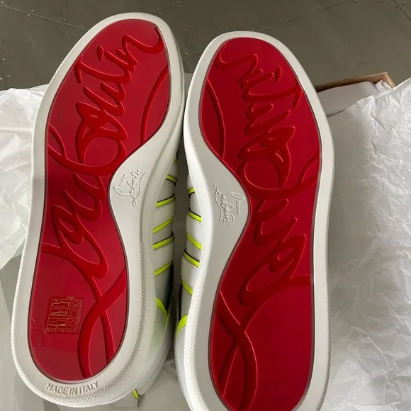 Christian louboutin vida top flat white neon sneaker trainer high top sz 43